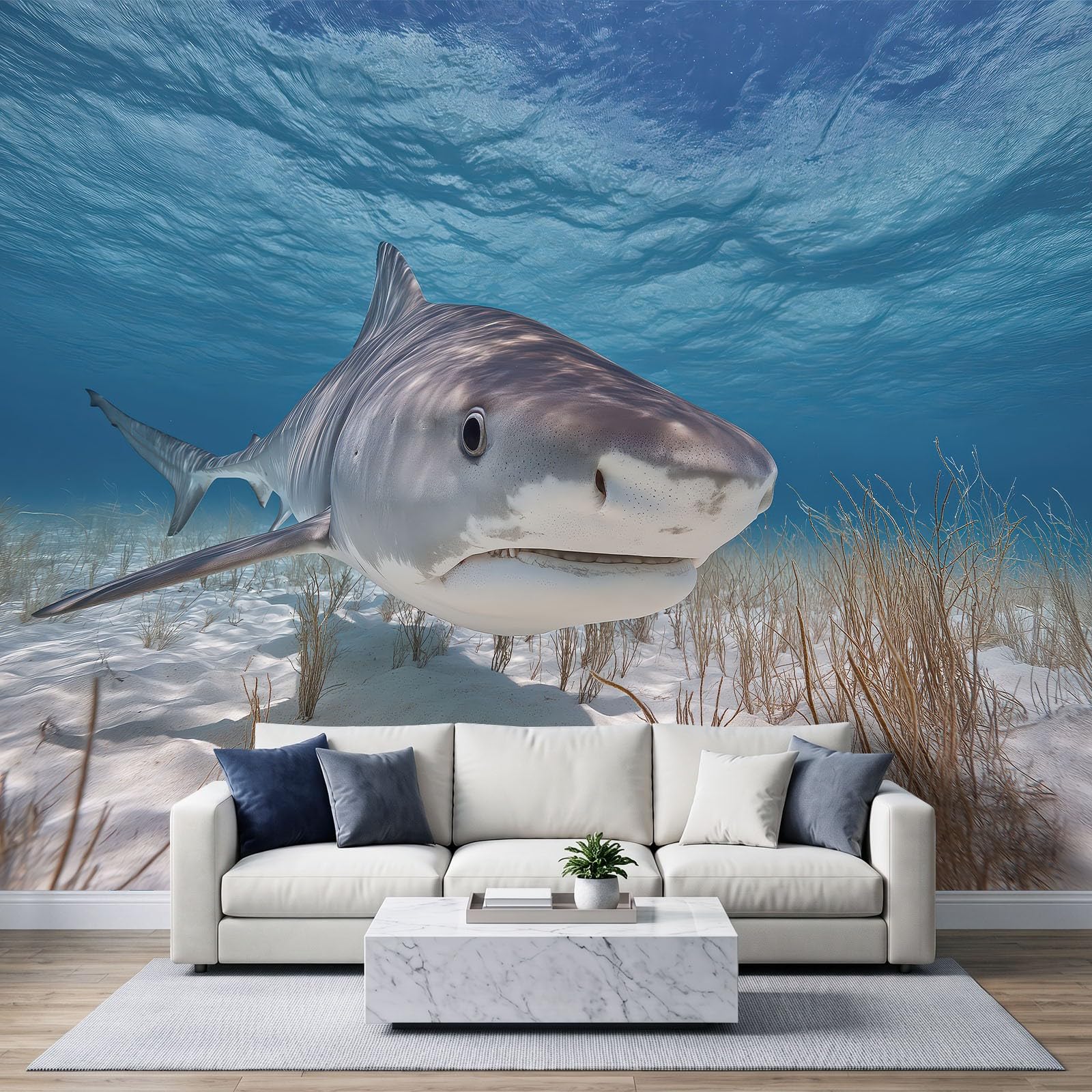Générique 200 x 140 cm Panoramiczna Fotografia Zwierzęta Rekin Tygrys 3D Projekt ścienny, dekoracja ścienna, tapety z włókniny dekoracja ścienna salon sypialnia, niebieski