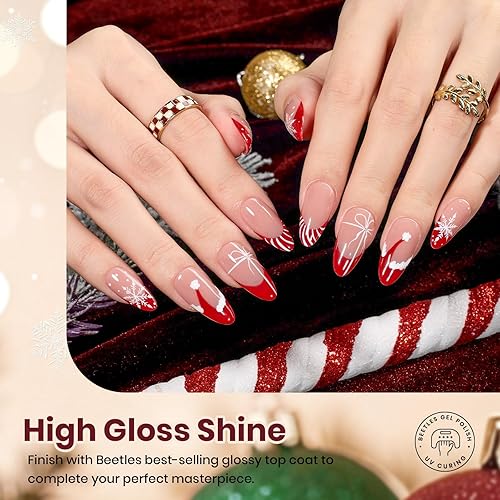 Miniatura 4 de beetles Gel Polish Juego de esmaltes de gel Snowlit Scarlet para Año Nuevo, 6 colores burdeos, rojo, brillantina, blanco, plateado, nieve, kit de