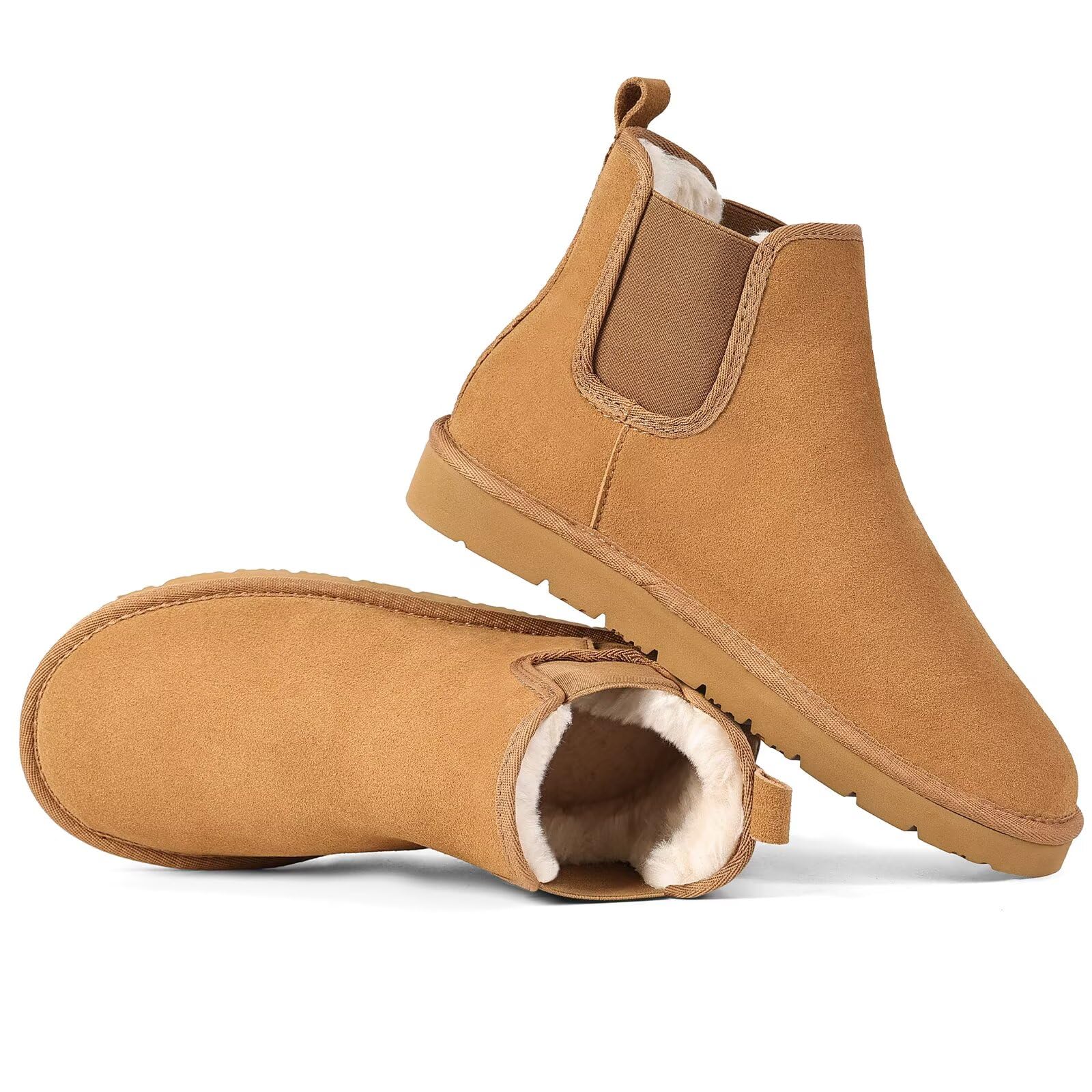 Chelsea Boots Women Warm Comfort Anti-slip Ankle Snow Fuzzy Fall Winter Short Boots for Outdoor Indoor Brown