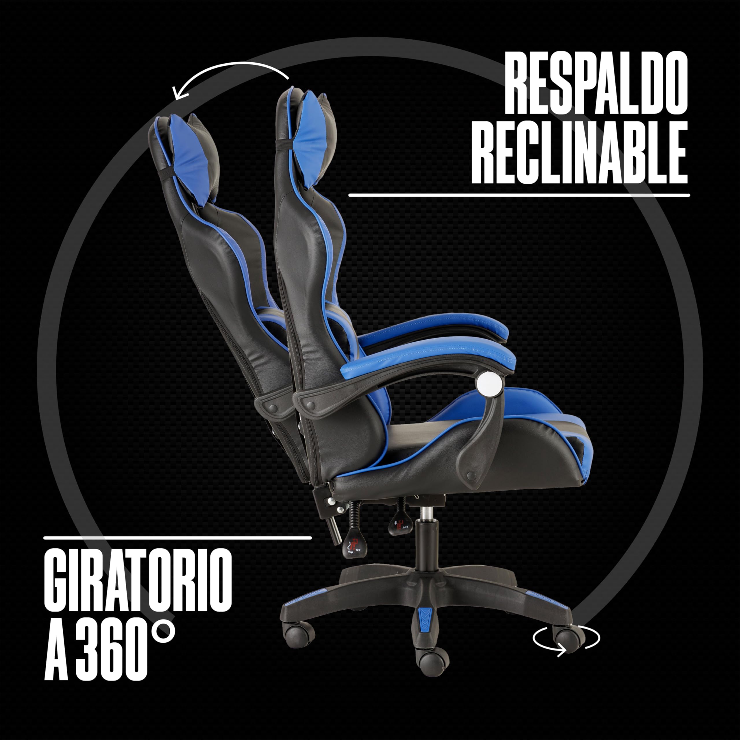 Baroni Home Silla de Gaming Ergonómica con Masajeador Lumbar, Silla de Oficina con Respaldo Reclinable con Cojines Ajustables Reposacabezas y Soporte de Espalda, 50x55x117 cm (Azul)