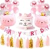 Pink Cat Birthday Party Decoration Cat Balloons Cat Birthday MEOW Banner Meow Party Supplies Pink Cat Cake Decoration
