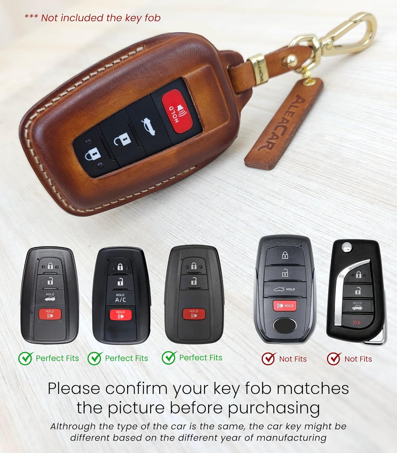 Premium Leather Key Fob Cover & Keychain – Fits Toyota RAV4, Camry, Corolla, Prius (4-Button Key)