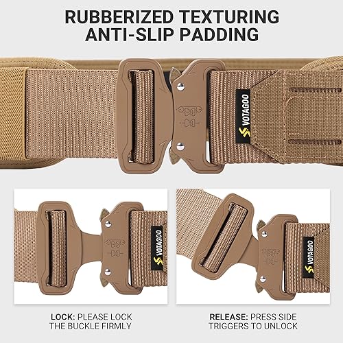 Vista 17 de Cinturón táctico de batalla con hebilla de liberación rápida sistema MOLLE, cinturón resistente para pistola