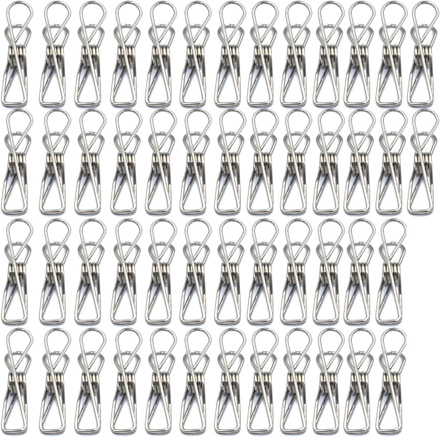 FGen 50pcs Mini Stainless Steel Clips - 1.7-inch, Clothesline, Bag Seal, Paper Clip, Socks