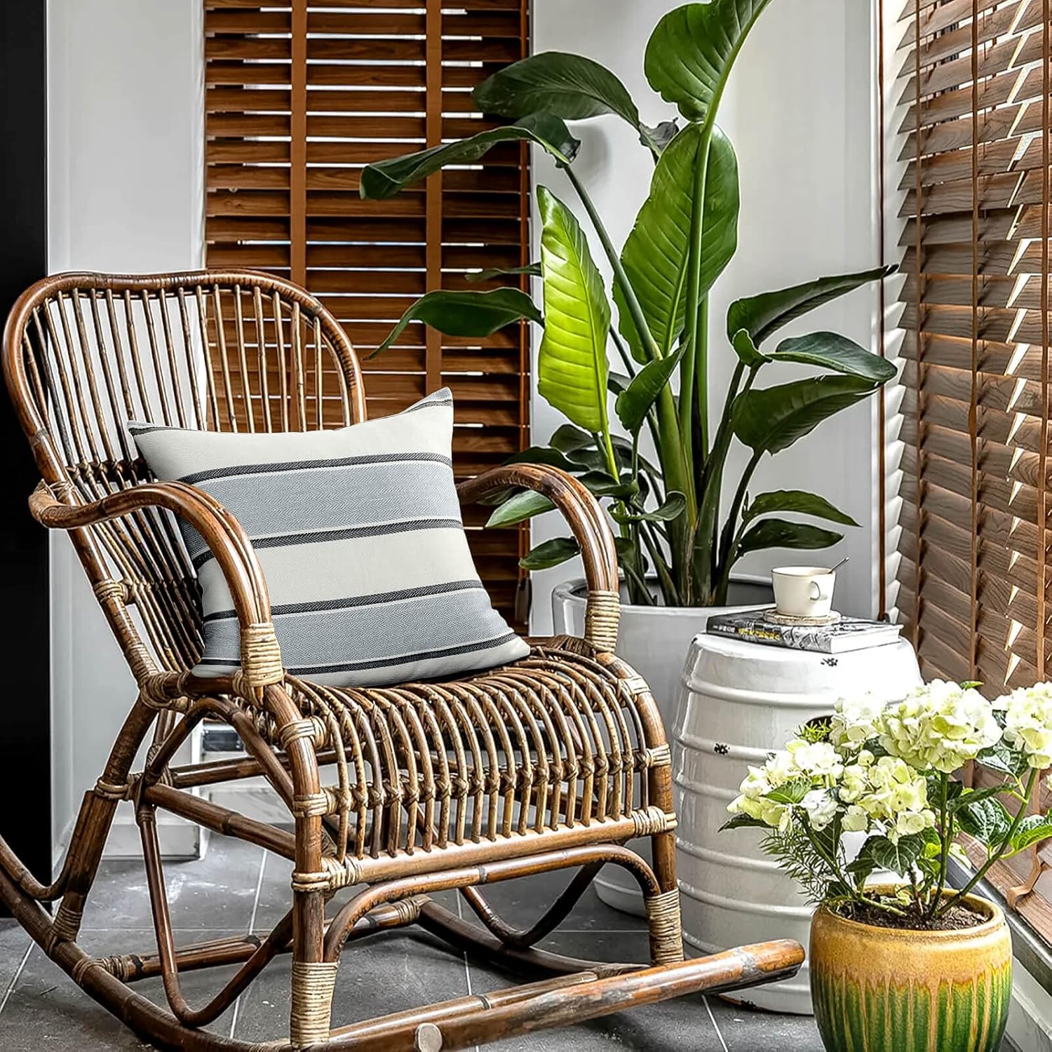 AmHoo Pack of 2 Farmhouse Linen Throw Pillow Cover Cushion Stripe Decoration Buffalo Retro Pillowcase with Hidden Zipper for Sofa Bedroom Car 16 x 16 Inch Light Grey Gray - Image 4