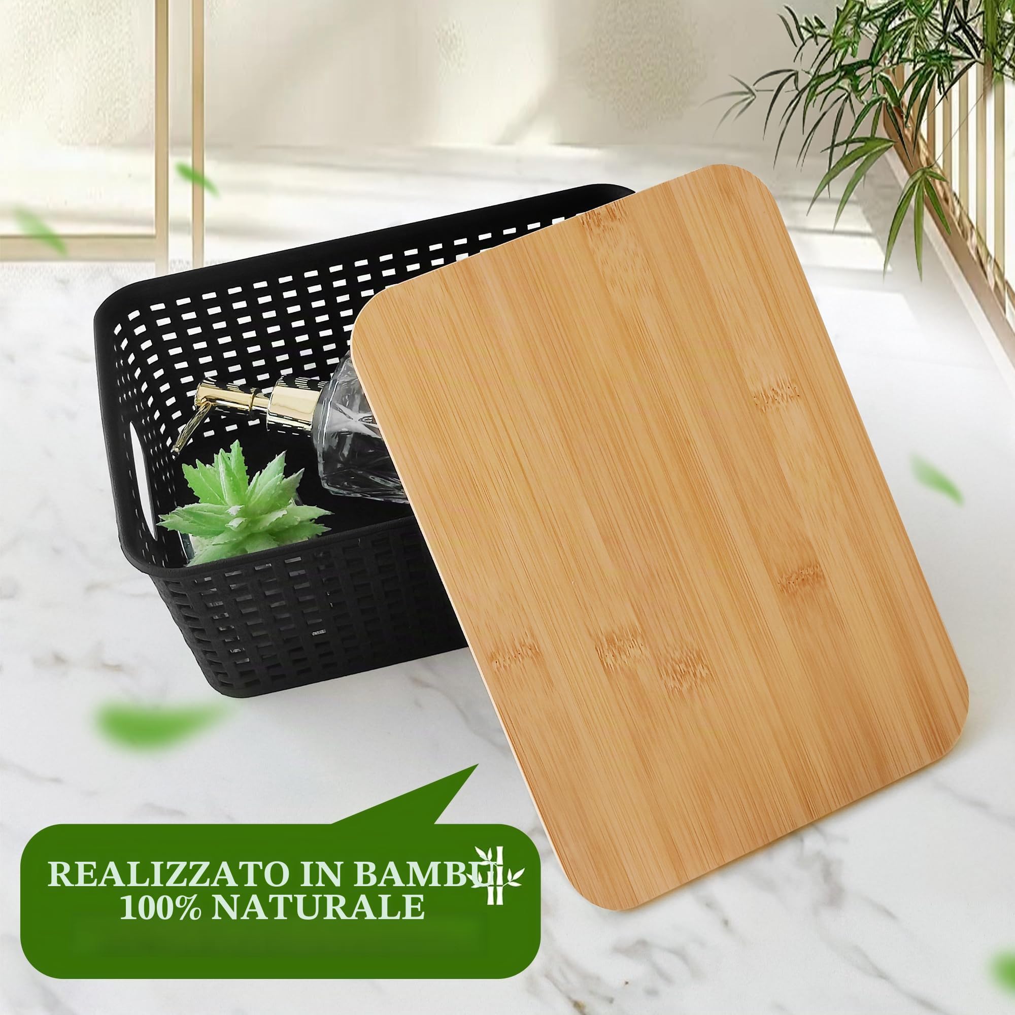 LYLIDIA Scatole di Conservazione con Coperchio in Bambù 5L 3PCS Nero Scatole Portaoggetti Contenitori in Plastica Cestini con Coperchio in Legno Impilabili Organizer Bagno Cucina Armadio Ufficio