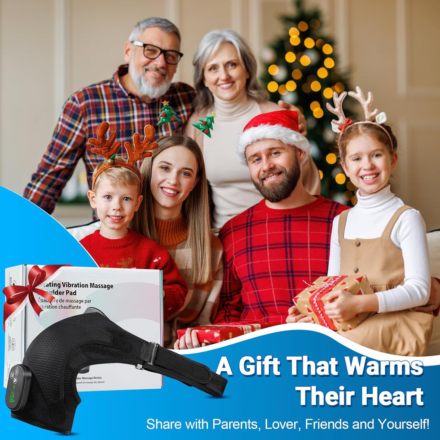 YUANBO Cordless Shoulder Heating Pad with Massager, Portable Shoulder Massager Wrap with 6 Timer & 3 Vibration for Rotator Cuff Frozen Pain Relief with 6 Heat & Timer Modes Warmer Gift for Men Women - Image 7