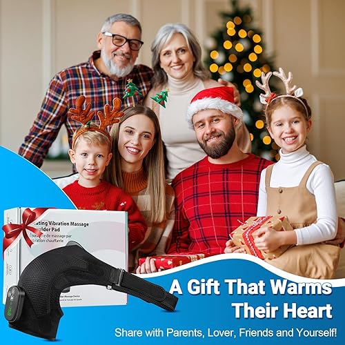 Miniatura 7 de YUANBO Almohadilla térmica de hombro inalámbrica con masajeador, masajeador de hombro portátil con 6 temporizadores y 3 vibraciones para manguito