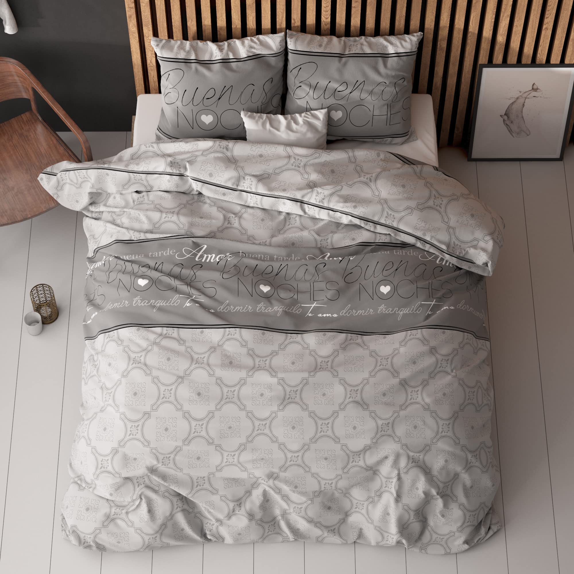 Sleeptime Juego de ropa de cama de 4 piezas, 135 x 200 cm, 4 piezas, color gris, suave y no necesita planchado, con cremallera, juego de ropa de cama con 2 fundas de almohada de 80 x 80 cm