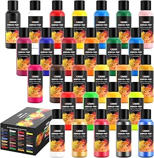 28 Colors Airbrush Paint Set (60 ml/2 oz), Ready to Spray, Opaque & Neon Colors, Water-Based, Premium Acrylic Airbrush Paint Kit for Beginners, Hobbyist and Artists