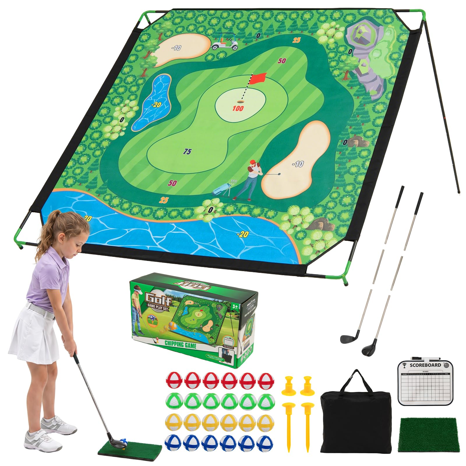COSTWAY Golfspielset, Minigolf mit Schlagmatte Indoor Outdoor,Insel-Green
