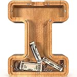 Sulevalt 12 Extra Large Wooden Letter Piggy Banks - Piggy Banks for Boys Girls Kids, Alphabet Money Banks with Initial I - Coin Banknote Bank Birthday/Christmas for Kids