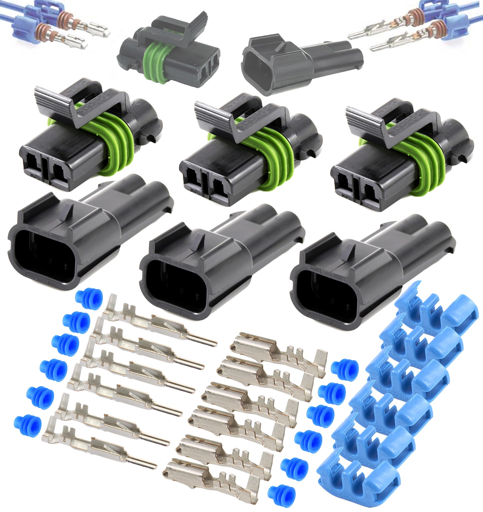 ELITE.CITI 3-Pack (2-PIN) 30Amp Metri-Pack Waterproof Connector Terminals and Seals 12-10awg