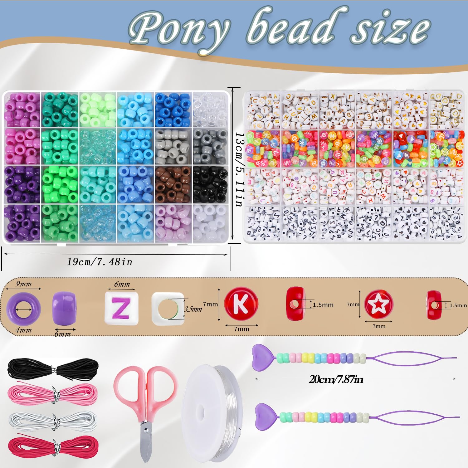 Kit De Perles à Bracelet Enfant - 1000 Perles Ponies + Lettres + Fils élastiques + Ciseaux - 36 Couleurs - Création Bijoux DIY - 8