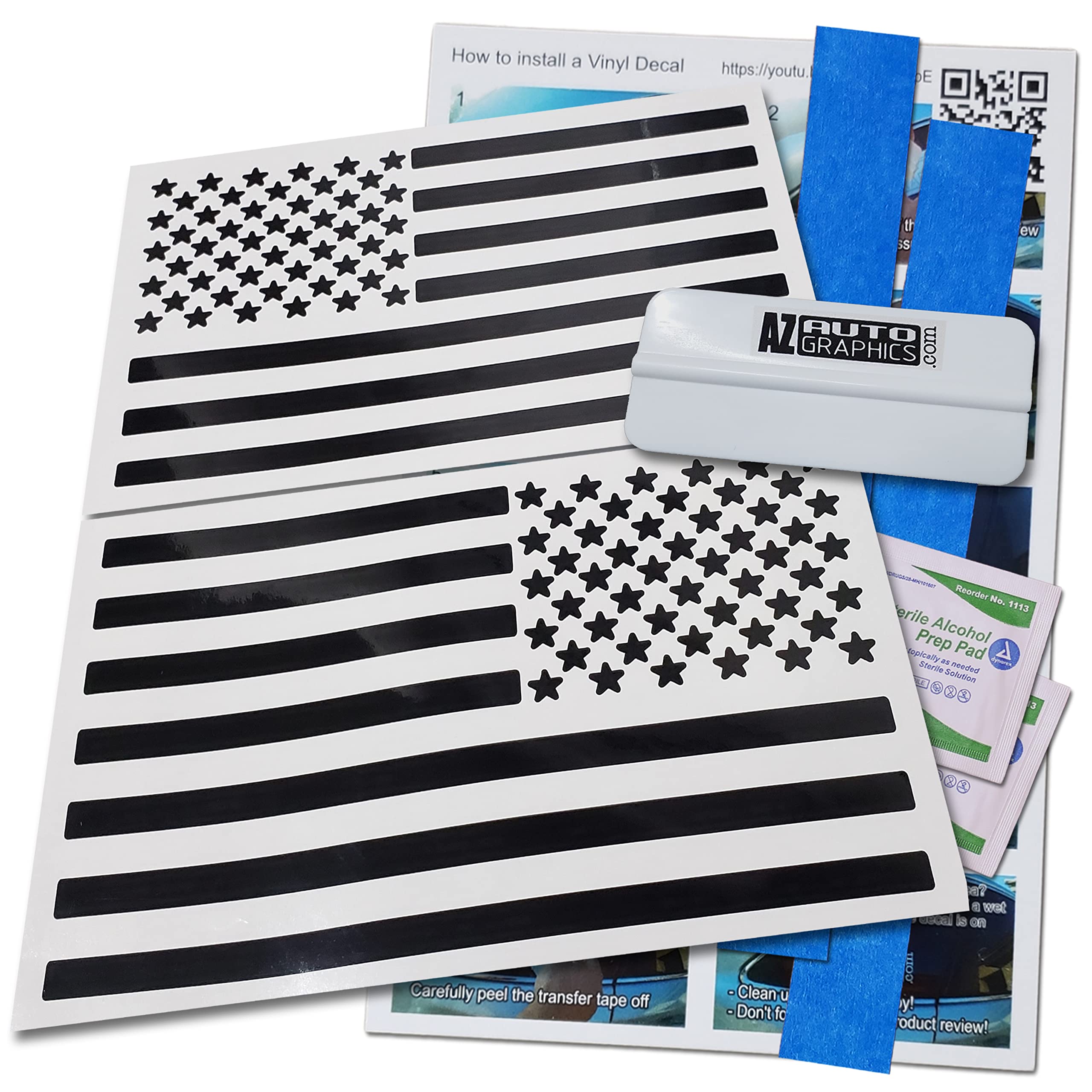 (Black 4" x 7") Two US American Flag Decal Sticker Die-Cut Az Auto Graphic Car Truck