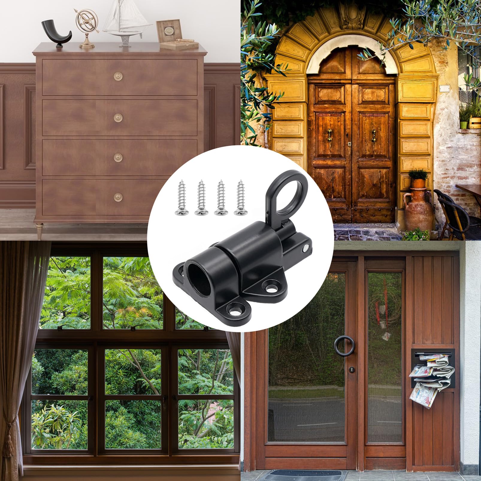 Serrature A Molla Con Chiusura Automatica | Set 4 Pezzi | In Lega Di Alluminio | Per Porte, Finestre, Armadi | Colore Nero - Foto 12