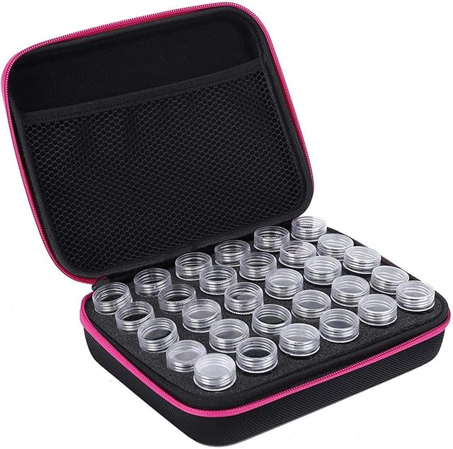 30 Slots Diamond Painting Accessory Storage Boxes Foam Insert Embroidery Box with Convenient Portable Handle Clear Plastic Diamond Embroidery Box(Red Rose)