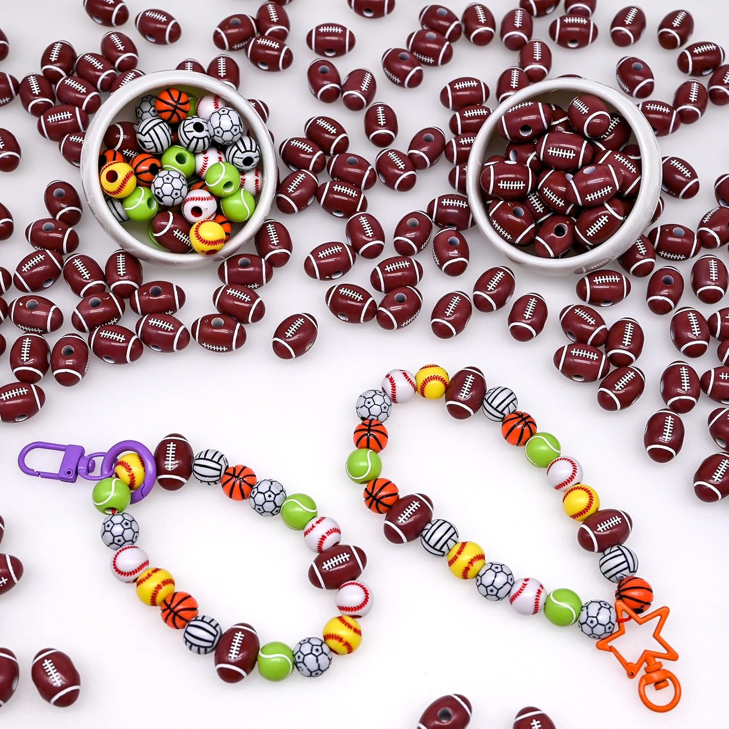 100+ pcs Football Beads Sport Bulk Kandi Beads for Jewelry Making, Bracelet Keychain Becklace Charm Rugby Bead Kit(Football) - Image 3