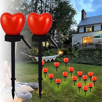 Valentines Day Red Heart Solar Lights Outdoor, 2Pcs Waterproof Valentines Day Solar Garden Lights LED Heart Lights Wedding Decorations for Yard Walkway Outside