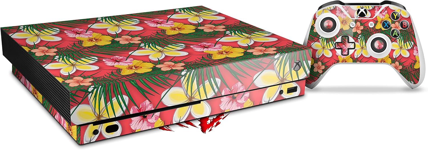 Decal Vinyl Skin Wrap Compatible with Xbox One X Console and Controller - Beach Flowers 02 Coral