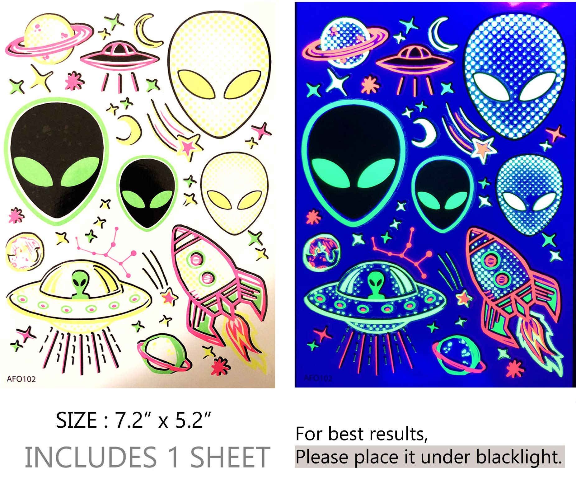 Blacklight Glow Party Temporary Tattoo1 Sheet UFO Buy Online in