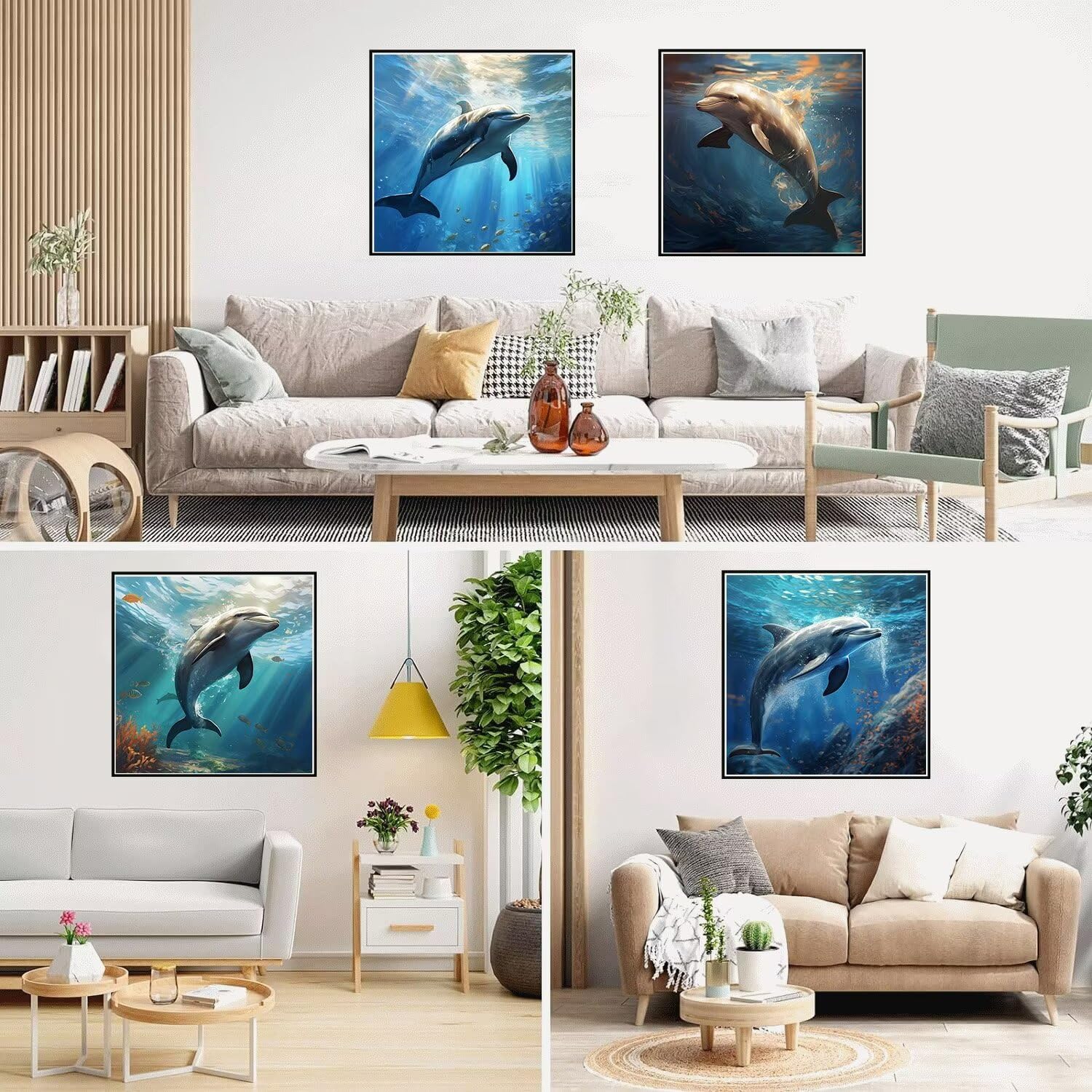 Diamond Painting Delfin,80x80cm/32x32inch 4 Pack DIY 5D Diamand Painting Erwachsene,Diamond Painting Set Tier Diamant Painting Bilder Kinder Diamant Malerei,für Zimmer Deko,Mädchen Geschenke Ws-12213