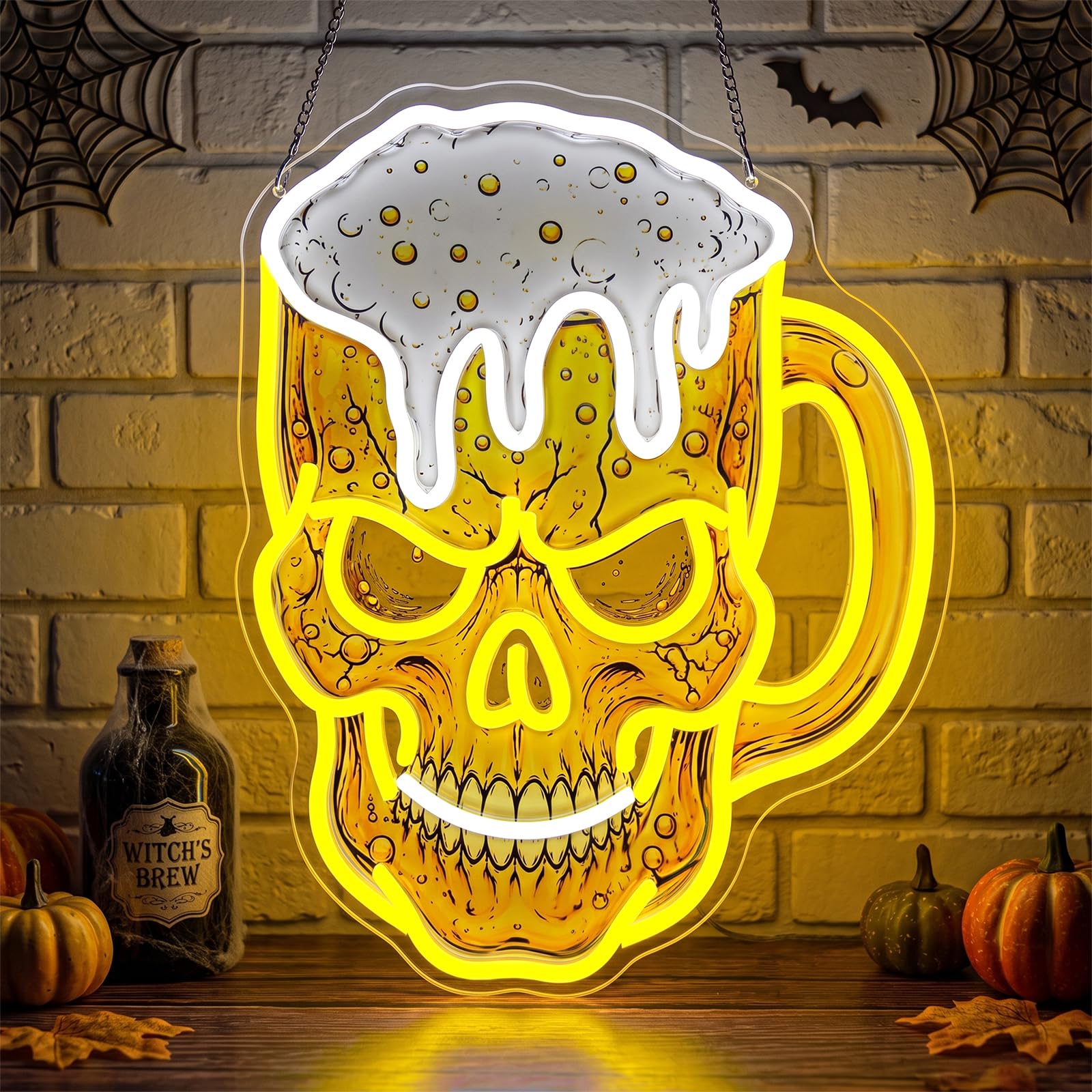 Lxmoneon Skull Beer Mug Neon Sign,Dimmable USB Halloween Neon Sign
