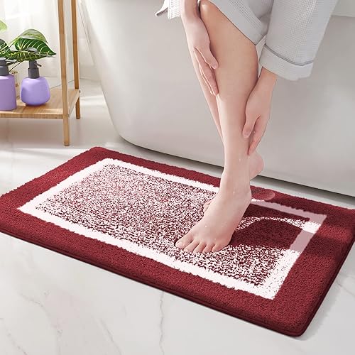 Bathroom Rug Mat, Ultra Soft and Water Absorbent Bath Rug, Bath Carpet, Machine Wash/Dry, for Tub, Shower, and Bath Room (16"x24",Red and White)
