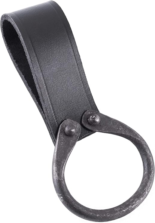 Battle-Merchant Axe Belt Holder with Hand-Forged Ring Leather Axe Loop for Hatchet Carry, Medieval LARP & Outdoor Gear