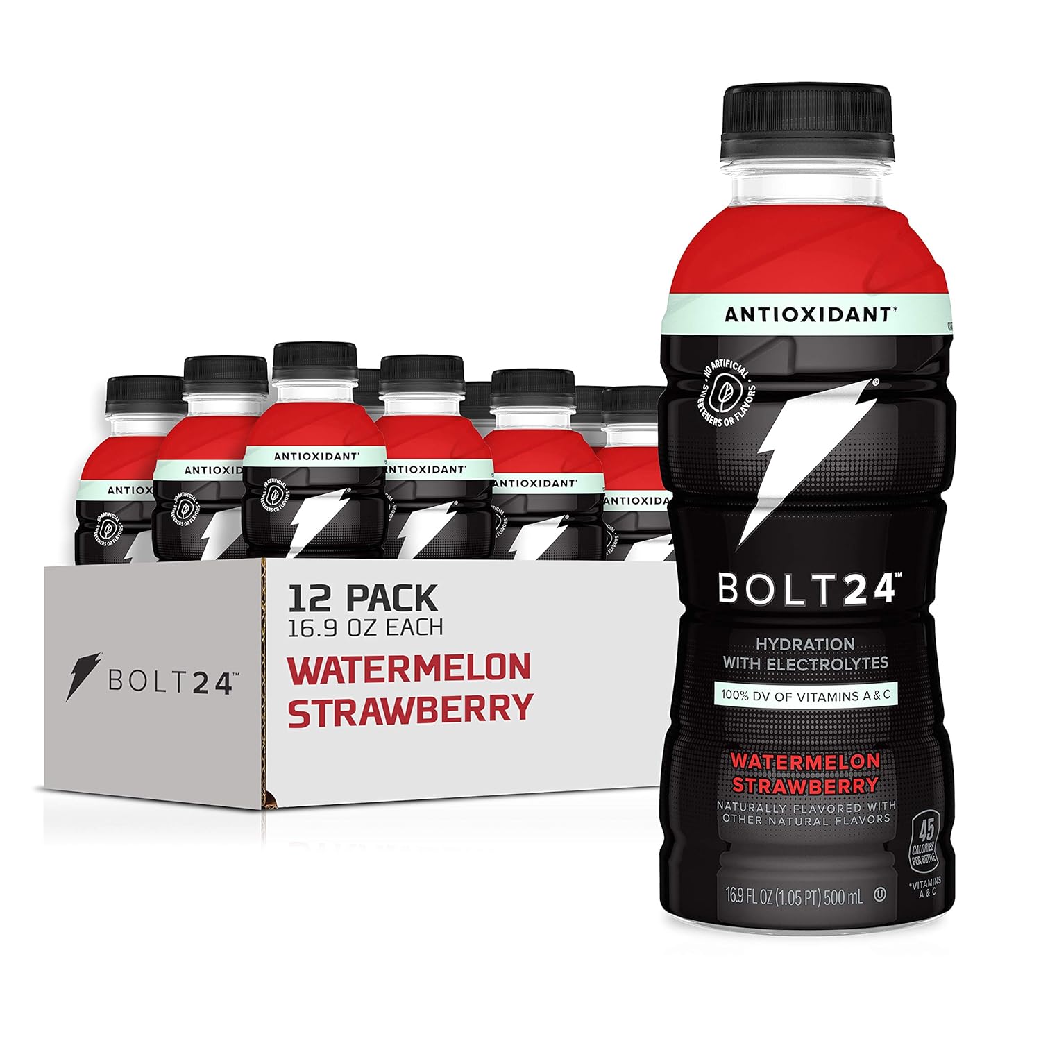 BOLT24 Antioxidant, Advanced Electrolyte Drink Fueled by Gatorade, Vitamin A & C, Watermelon Strawberry, No Artificial Sweeteners or Flavors, Great for Athletes, 16.9 Fl Oz, (12 Pack) : Everything Else