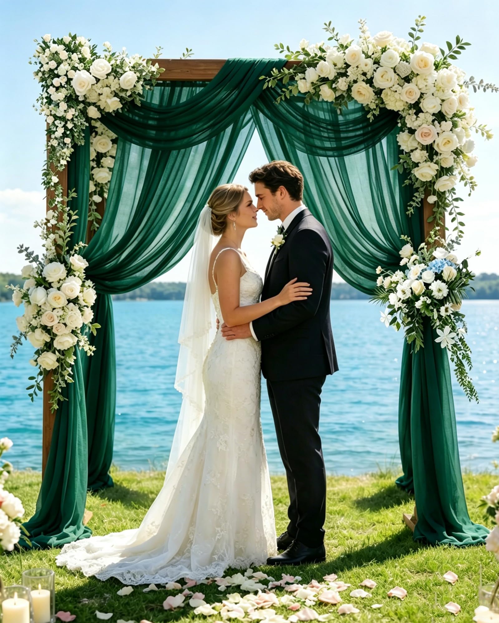 30" x 19.69Ft Wedding Arch Draping Fabric, Chiffon Sheer Voile Backdrop Curtain Wedding Arch Backdrop Drapes Curtains for Arbor Wedding Archway Ceremony Ceiling Decorations (Emerald Green)