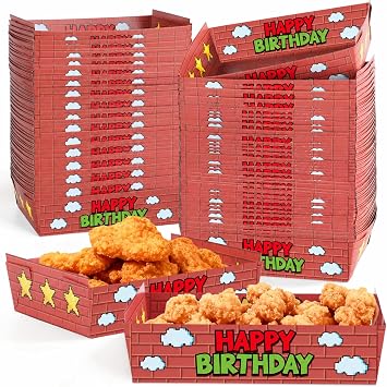 50 Pcs Super Theme Brothers Party Food Boxes Video Games Birthday Party Supplies Game-Themed Paper Tray Boats Disposable Holder Bros Game Theme Snack Bowl for Baby Shower Gamer Birthday Parties Favor