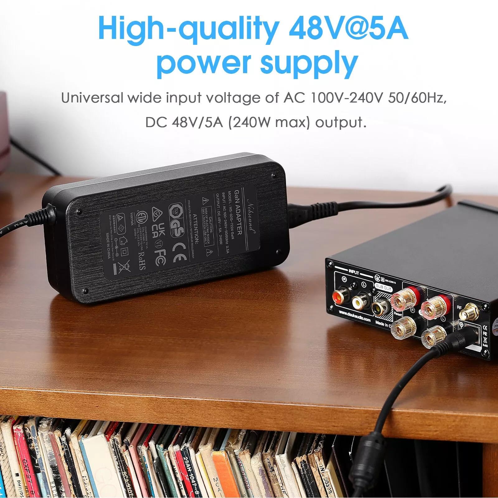 Nobsound 48V5A GaN DC adaptador de corriente transformador para amplificador de hogar 240W (48V/5A)
