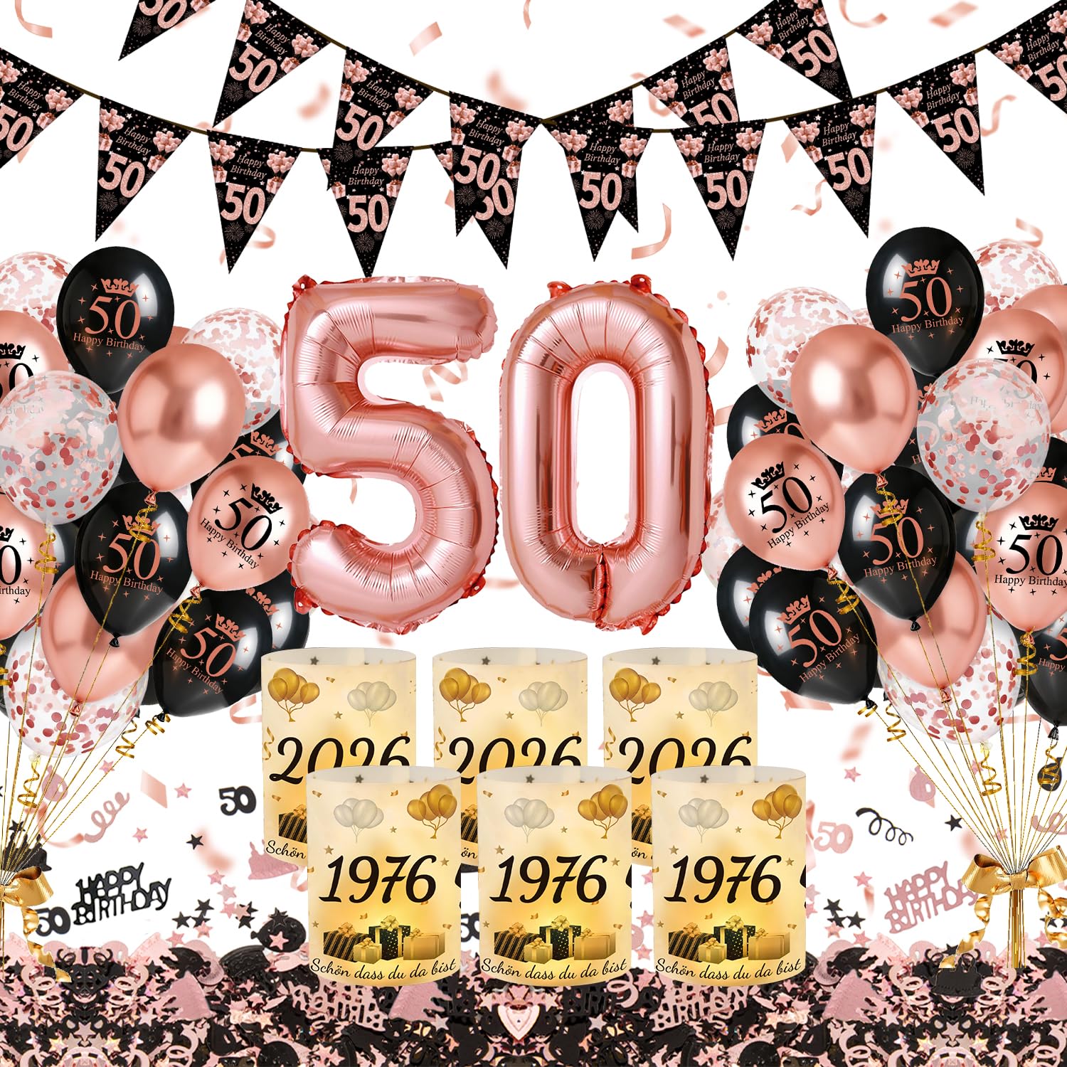YEJIKJ Geburtstag Luftballons Rosegold, Tischdeko Ballons Alles Gute zum Geburtstag, Happy Birthday Luftballon für Mann Frauen