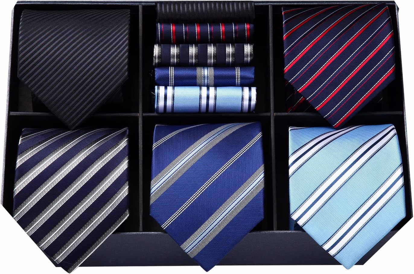 HISDERN Mens Ties Set 5PCS Collection Tie with Pocket Sqaure Formal Business Necktie Present Box Neckties Set for Men