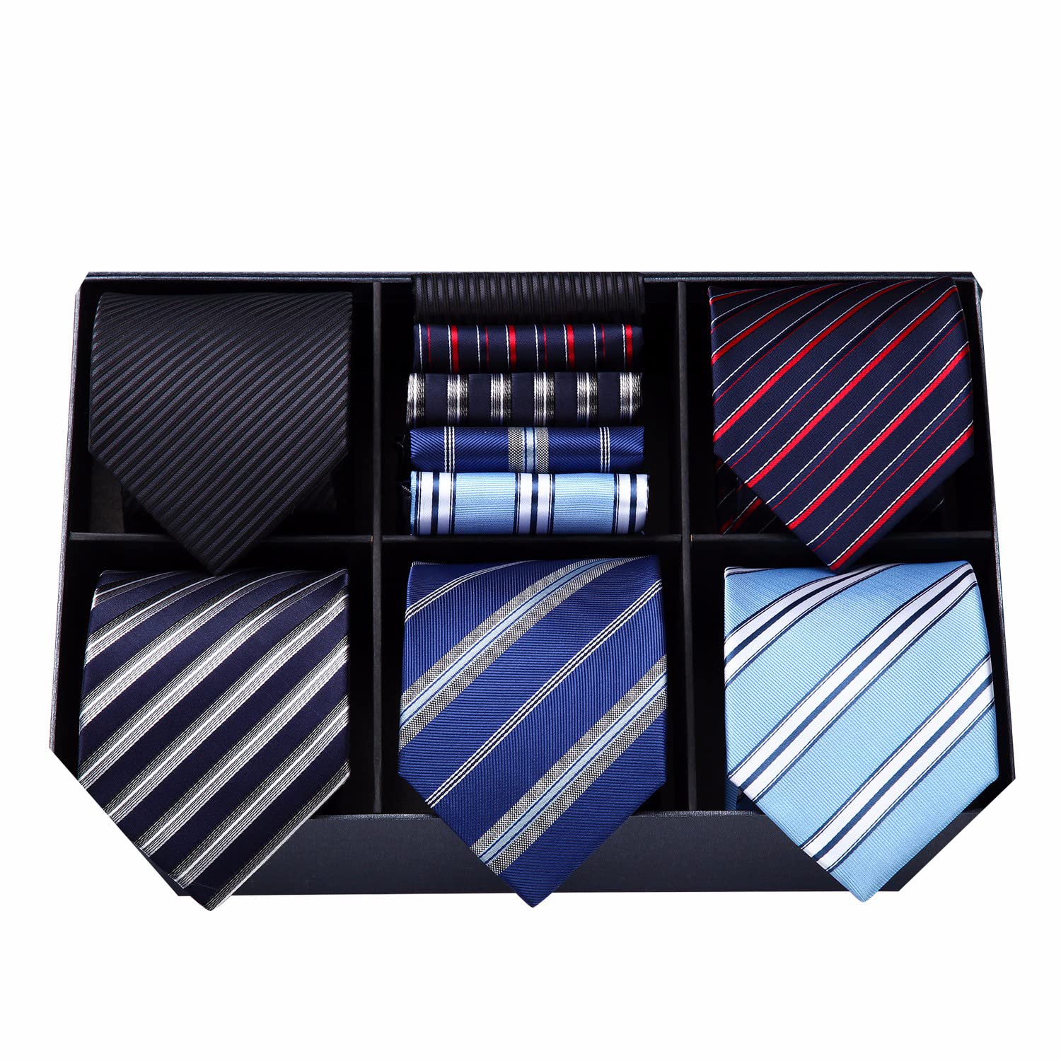 HISDERN Mens Ties Set 5PCS Collection Tie with Pocket Sqaure Formal Business Necktie Present Box Neckties Set for Men