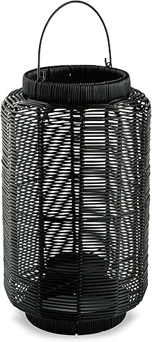 Signature Design by Ashley Evonne - Farol redondo de ratán sintético de 17 pulgadas para interiores y exteriores, para una vela de pilar de 3