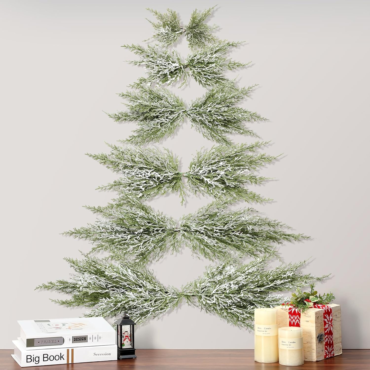 RoundFunny Mini Wall Christmas Tree Green Hanging Wall Mounted Xmas Tree Norfolk Pine Christmas Decoration Space Saving for Home Window Holiday