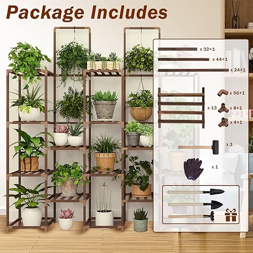 Miniatura 3 de Whonline Soporte para plantas para interiores, estante grande para exteriores con 6 niveles y 13 soportes para macetas, estantes altos escalonados