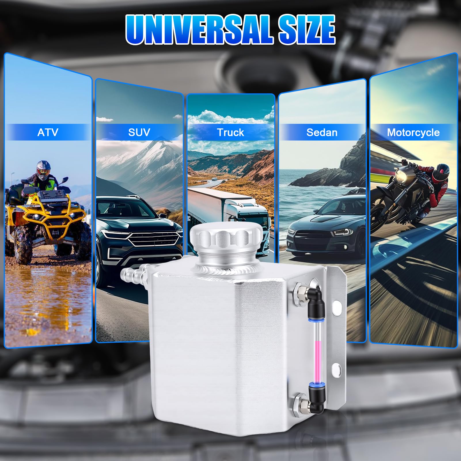 1L Serbatoio di Compensazione in Alluminio per Liquido Refrigerante, Contenitore di Trabocco – Universale Vaso per Acqua del Radiatore, Con Valvola di Scaricamento Magnetica, Tubo di Visione