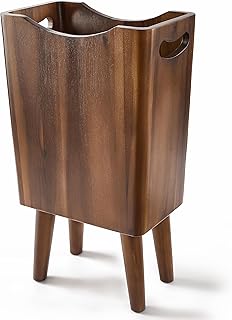 2 Gallons Wooden Trash Can 4 Legs - Acacia Wooden Bin, Wood Bathroom Accessories - Small Bin, Waste Basket for Bedroom, Office Garbage Can - Bathroom Trash Can, Patent Pending (Walnut Color)