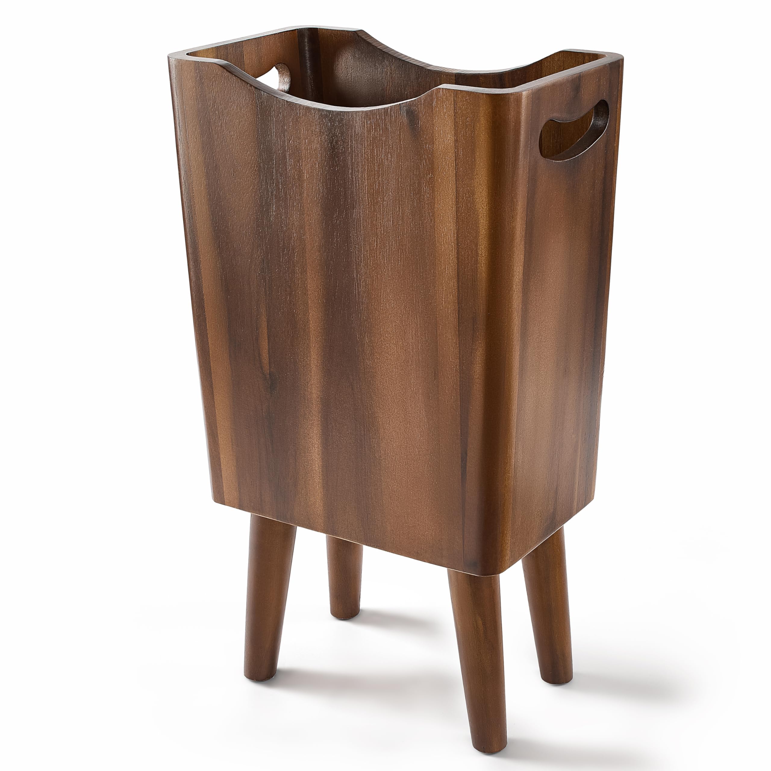 2 Gallons Wooden Trash Can 4 Legs - Acacia Wooden Bin Wood Bathroom Accessories - Small Bin Waste