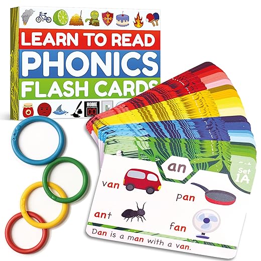 Phonics Flash Cards - Learn to Read in 20 Phonic Stages - Digraphs CVC Blends Long Vowel Sounds - Phonics Games for Kids Ages 4-8 Kindergarten First Second Grade Homeschool Educational Study Activity