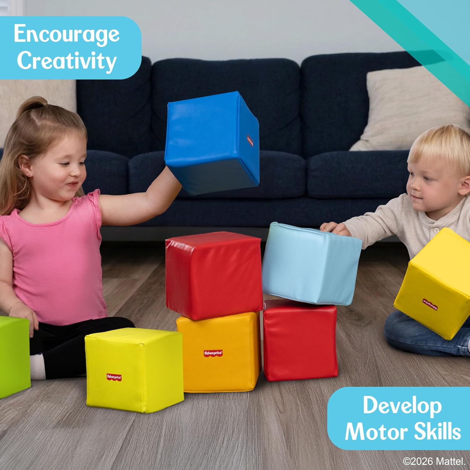 Fisher-Price™ Toddler Soft Foam Building Blocks – 9 Large Colorful Stacking Blocks for Toddlers 2+ – Lightweight Preschool Learning Toy