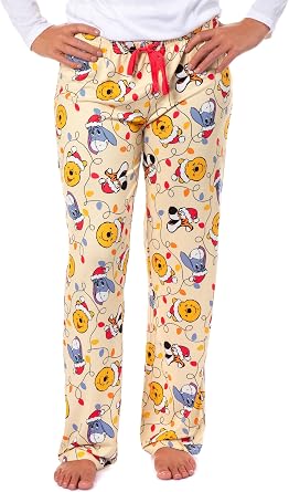 Disney Winnie The Pooh Womens Holiday Lights Character Design AOP Adult Lounge Sleep Pajama Pants