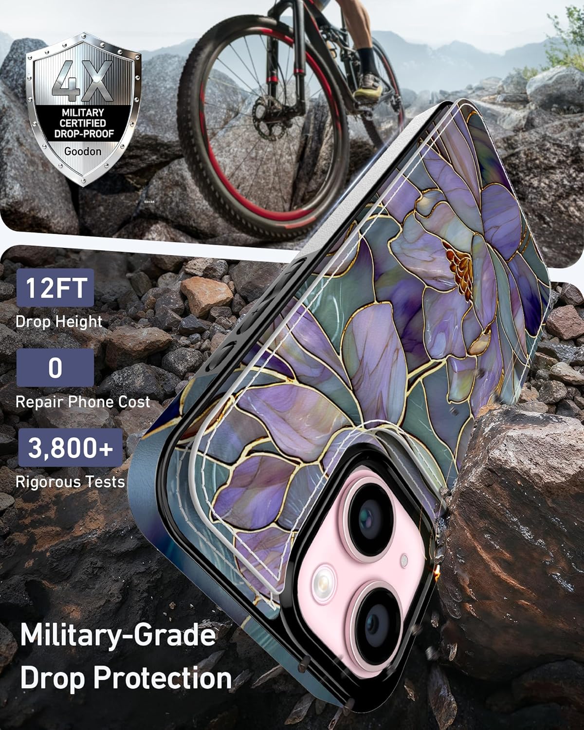 Goodon for iPhone 14 Wallet Case with Card Holder,RFID-Blocking,Aesthetic Vintage Floral Girly Shell,Trendy Unique Cool Retro Protective Phone Cover for Women Girls - Fancy Purple Lotus - Image 6