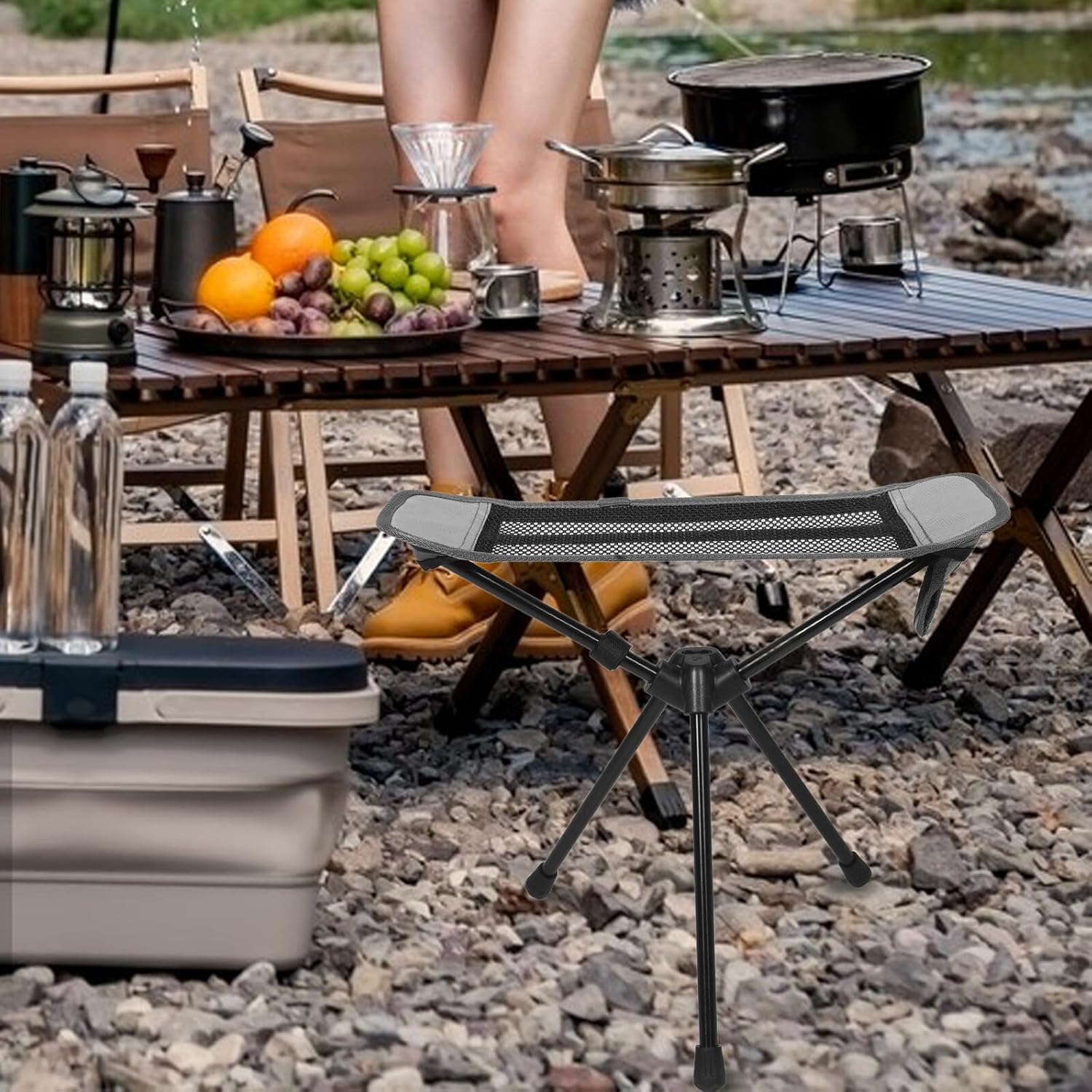 Ultralight Portable Camping Stool Foldable Outdoor Footrest Chair Gray Compact Picnic Stool for Fishing Hiking and Travel