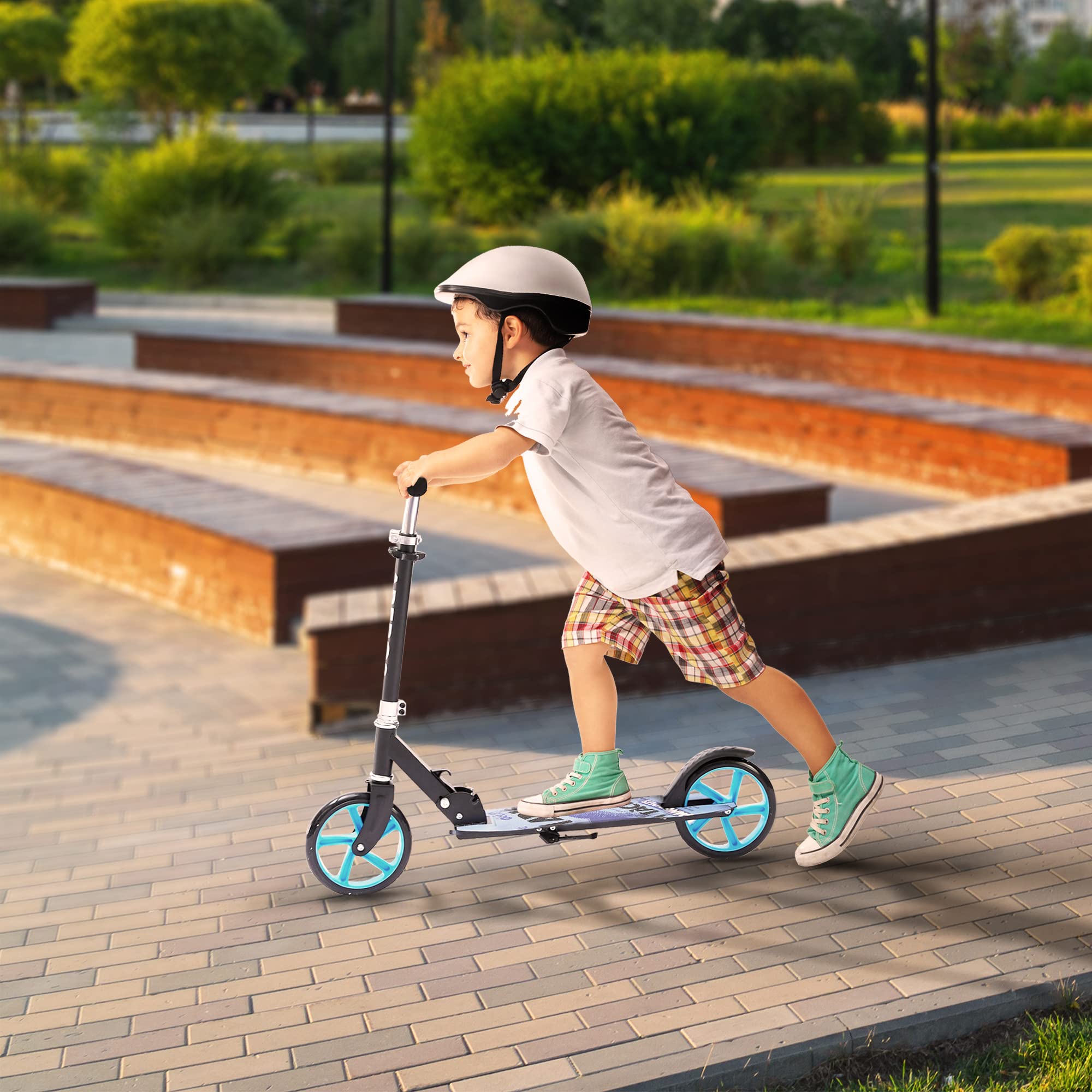 Arebos Trottinette Cityroller Scooter réglable en Hauteur | Pliable | Roues LED-XXL | Frein de Marche | pour Enfants | jusqu'à 40 kg de Charge | Trottinette | Kickscooter