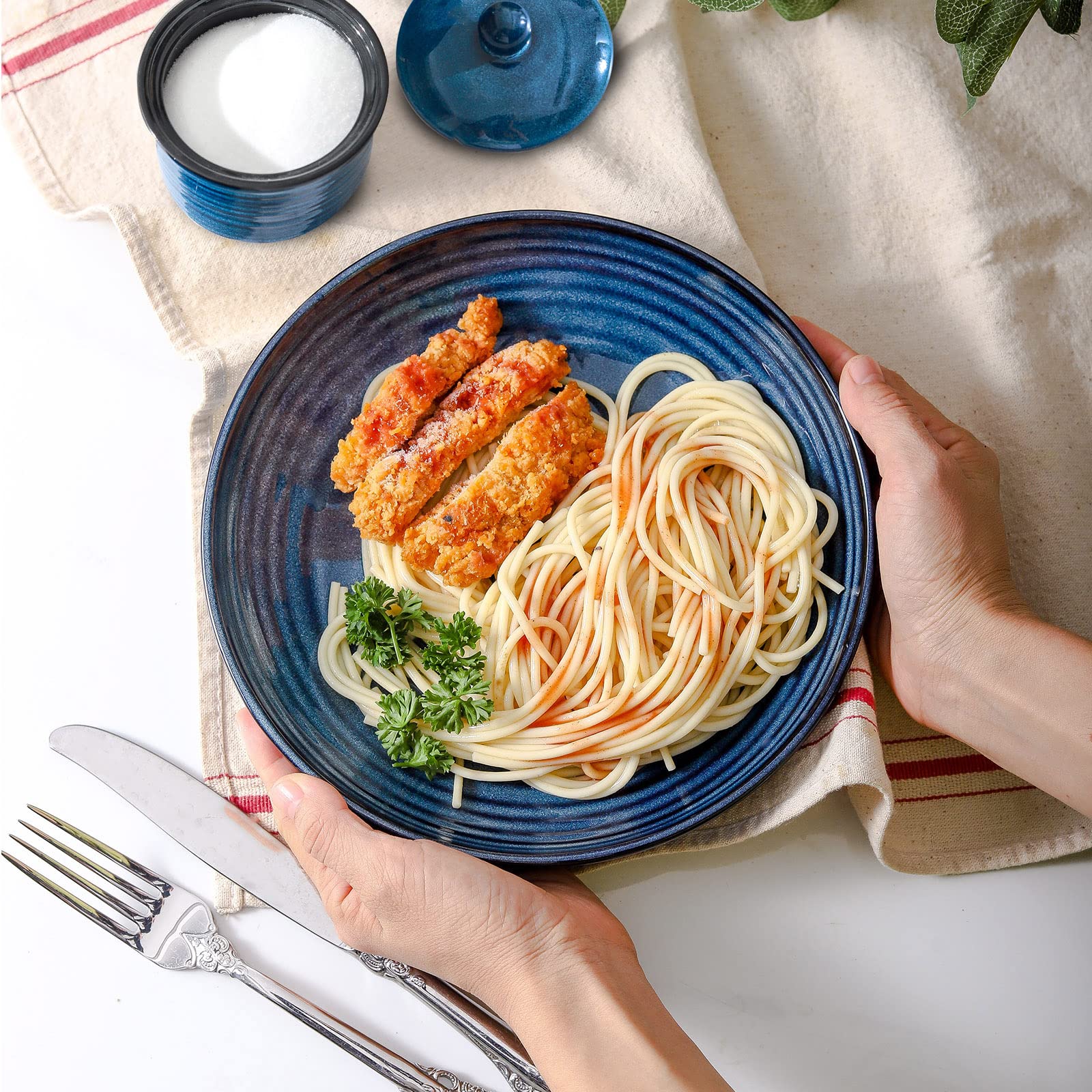 Set Di 4 Ciotole In Ceramica Hasense, 1,18L, Rosso Marmorizzato, Per Pasta, Insalate, Zuppe, Microonde E Lavastoviglie