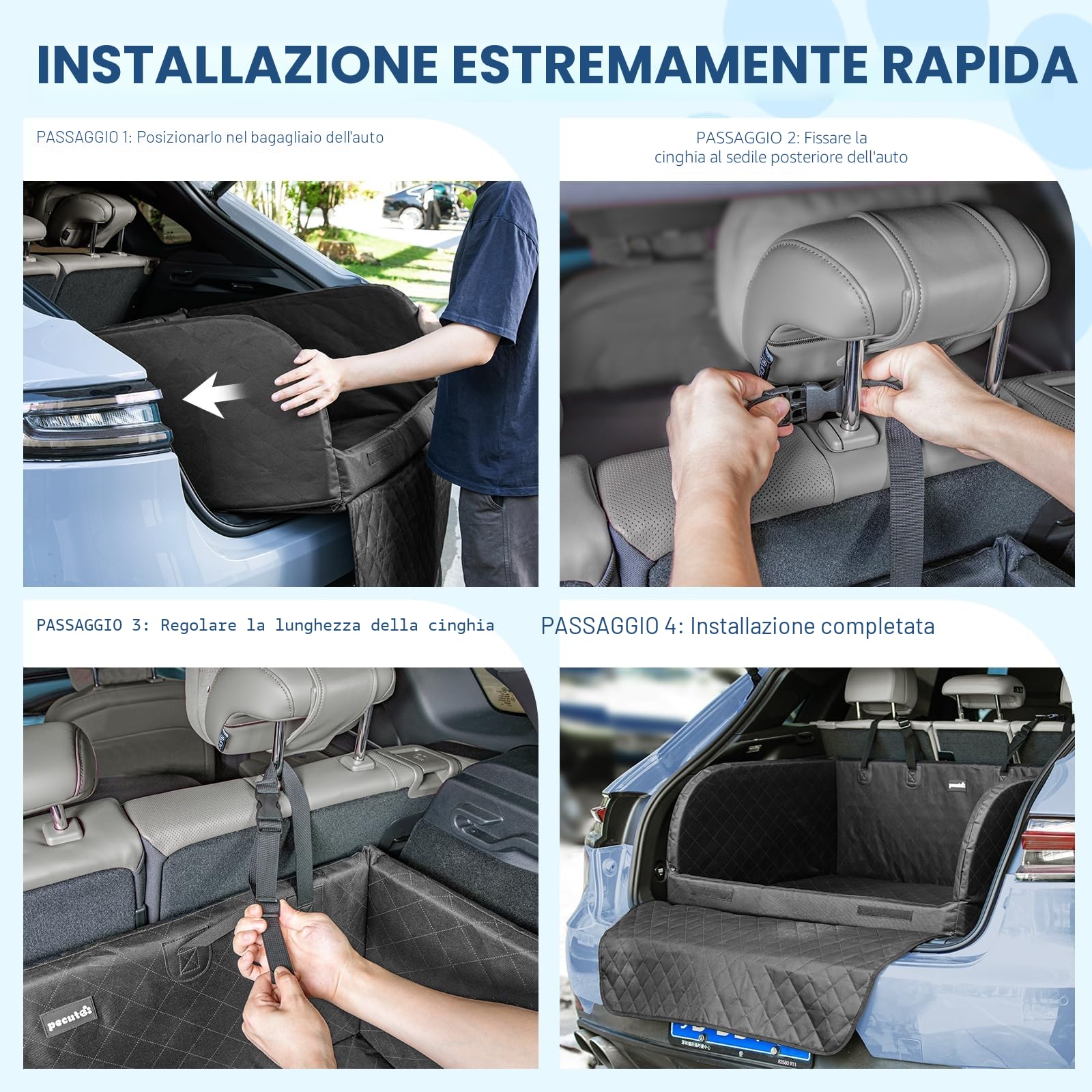 Pecute Telo Auto per Cani Protezione Bagagliaio Copertura, Protezione anticollisione in spugna, Telo Cane Auto Bagagliaio per SUV